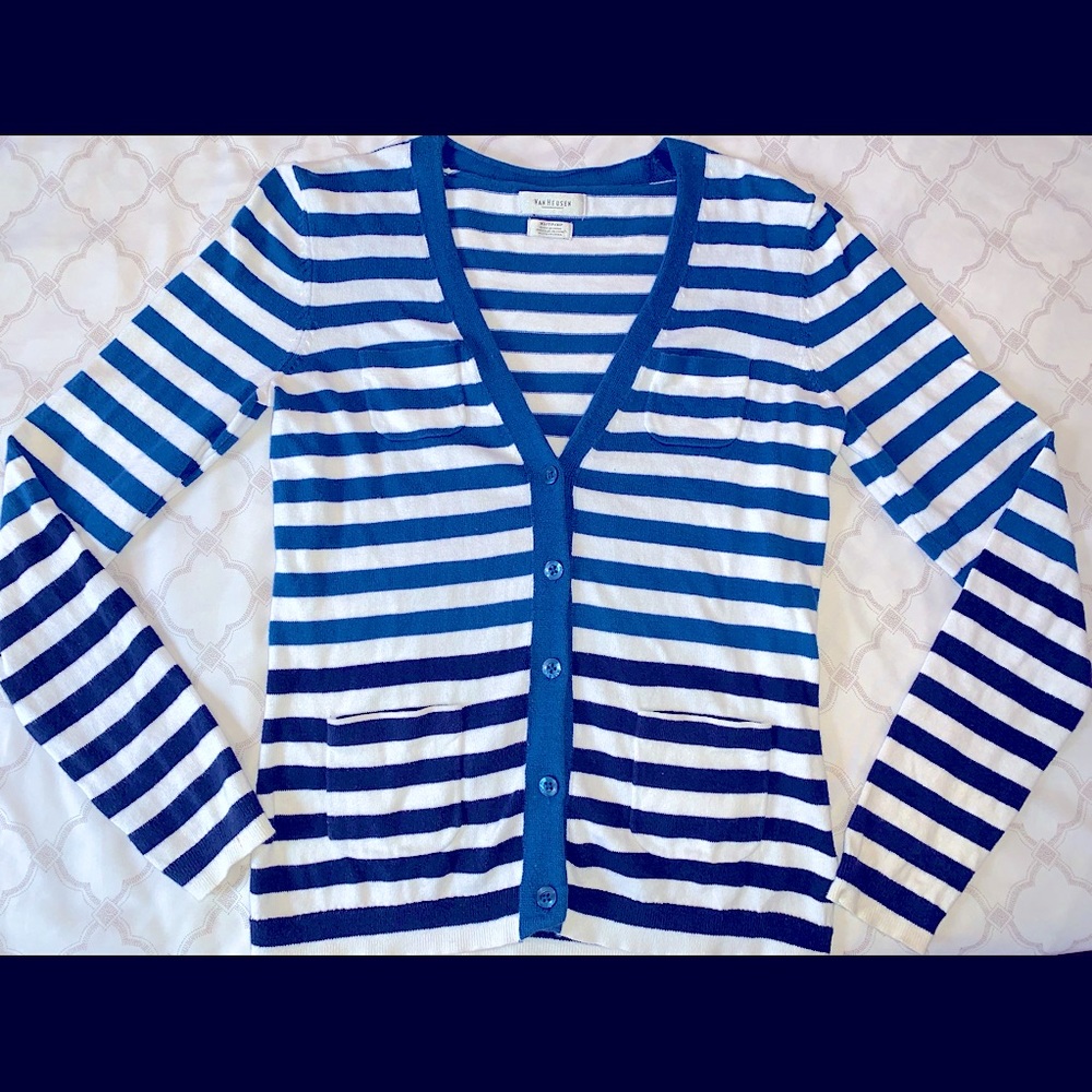 Van Heusen V-Neck Button-Up Striped Sweater